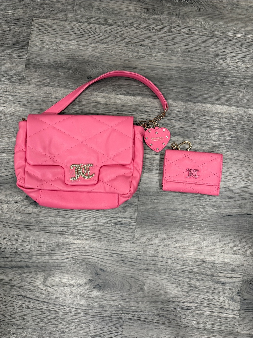 Juicy Couture Hot Pink Quilted Shoulder Bag with Card Holder